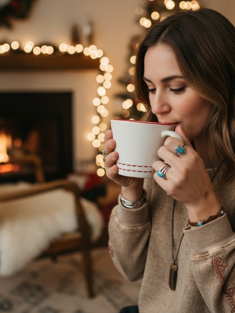 Hearth & Hand White Mug with Red Trim and Stitch Detail